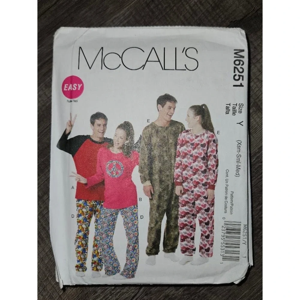 McCall's M6251 Loungewear Pattern Tops Pants Jumpsuit XS-M Uncut